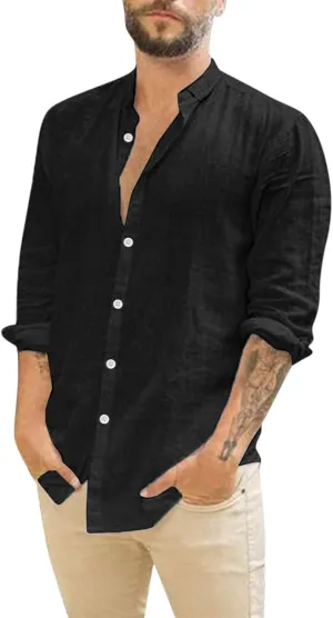 Men Cotton Linen Shirts 2024 Fall Fashion Big and Tall Shirt Casual Loose Button Tops Comfy Long Sleeve Blouse