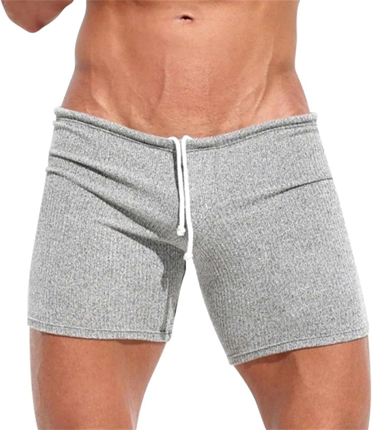 Men Trunks Athletic Gym Shorts Sexy Low Waist Drawstring Fitness Bodybuilding Capris Stretch Muscle Casual Beach Pant