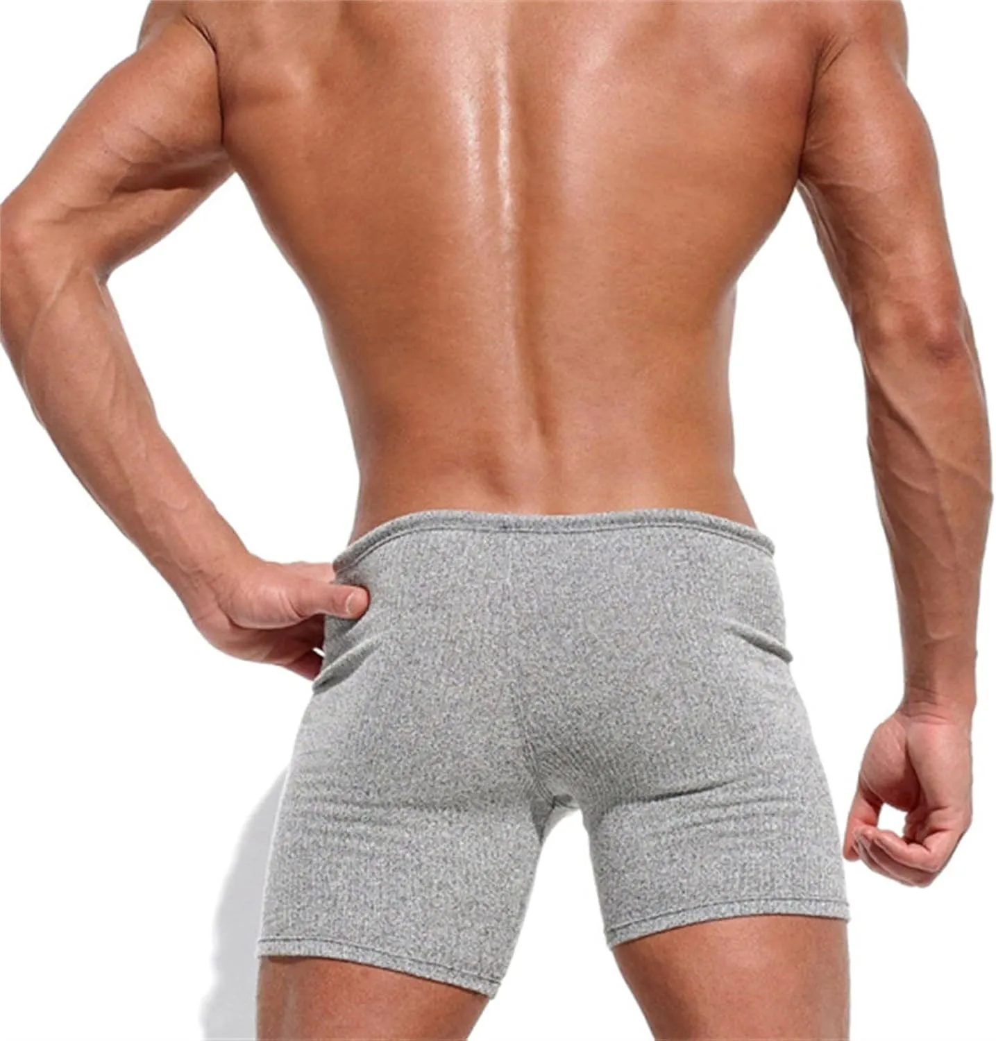 Men Trunks Athletic Gym Shorts Sexy Low Waist Drawstring Fitness Bodybuilding Capris Stretch Muscle Casual Beach Pant