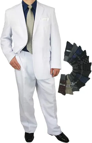 Mens 2-Piece Regular Fit Dress Suit Single-Breasted Jacket & Flat-Front Pants Includes Free Stylish Socks