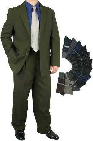 Mens 2-Piece Regular Fit Dress Suit Single-Breasted Jacket & Flat-Front Pants Includes Free Stylish Socks