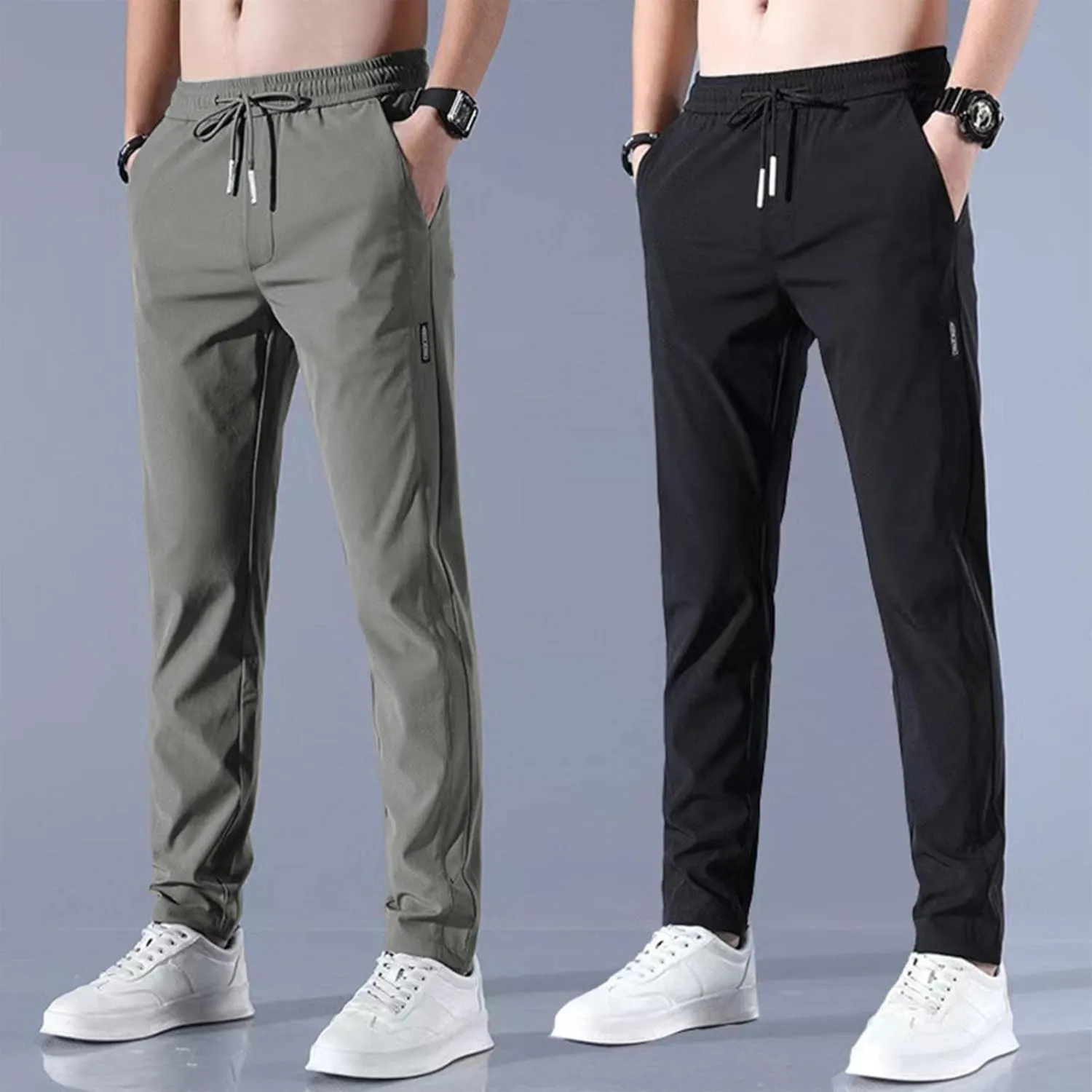 Men's 2023 Trendy Linen Pants Cargo Straight Pants Lightweight Fast Dry Loose Fit Jogger Summer Ice Silk Trouser