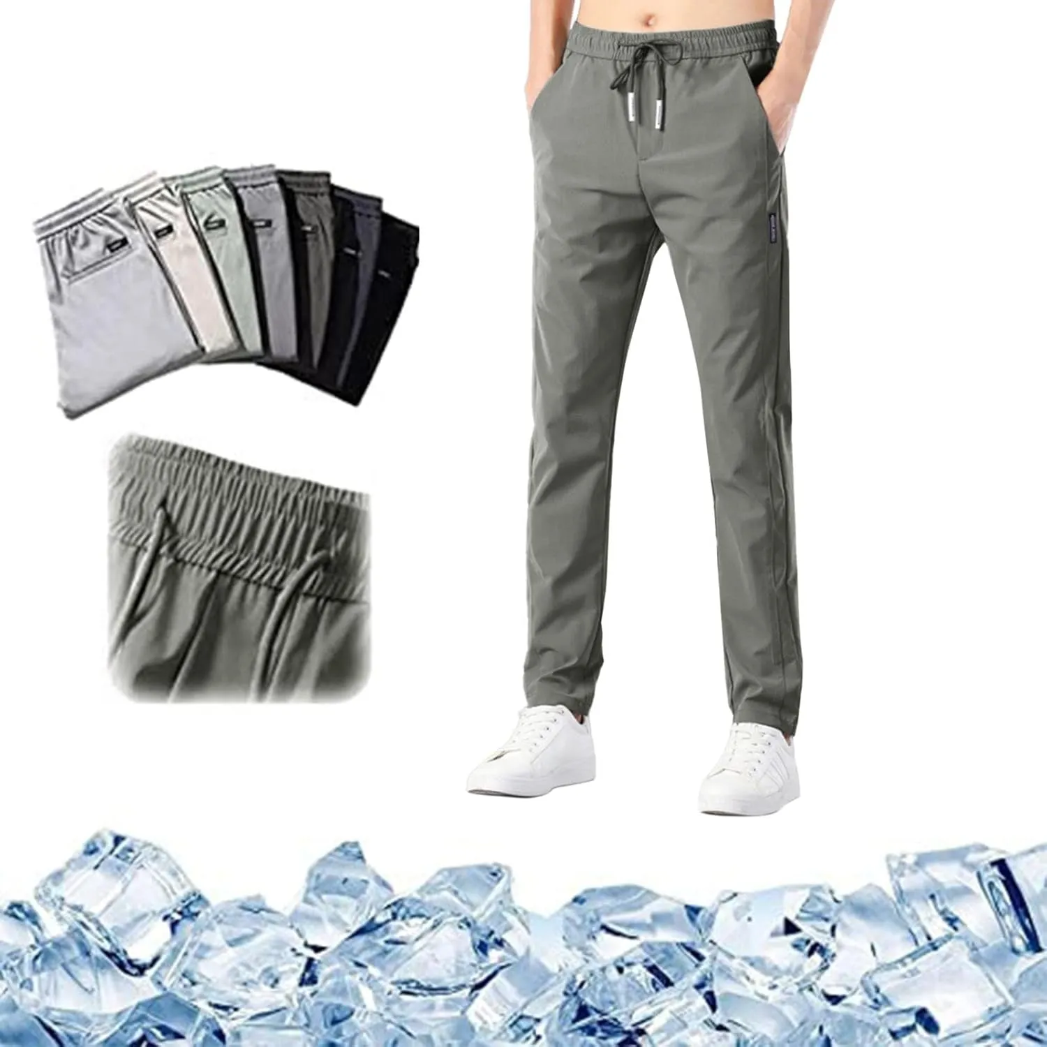 Men's 2023 Trendy Linen Pants Cargo Straight Pants Lightweight Fast Dry Loose Fit Jogger Summer Ice Silk Trouser