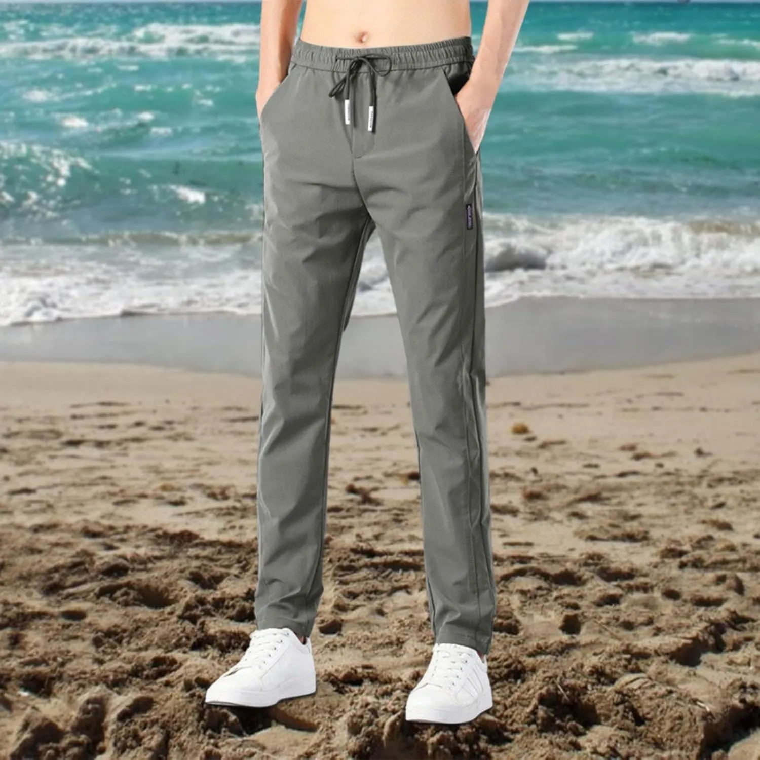 Men's 2023 Trendy Linen Pants Cargo Straight Pants Lightweight Fast Dry Loose Fit Jogger Summer Ice Silk Trouser