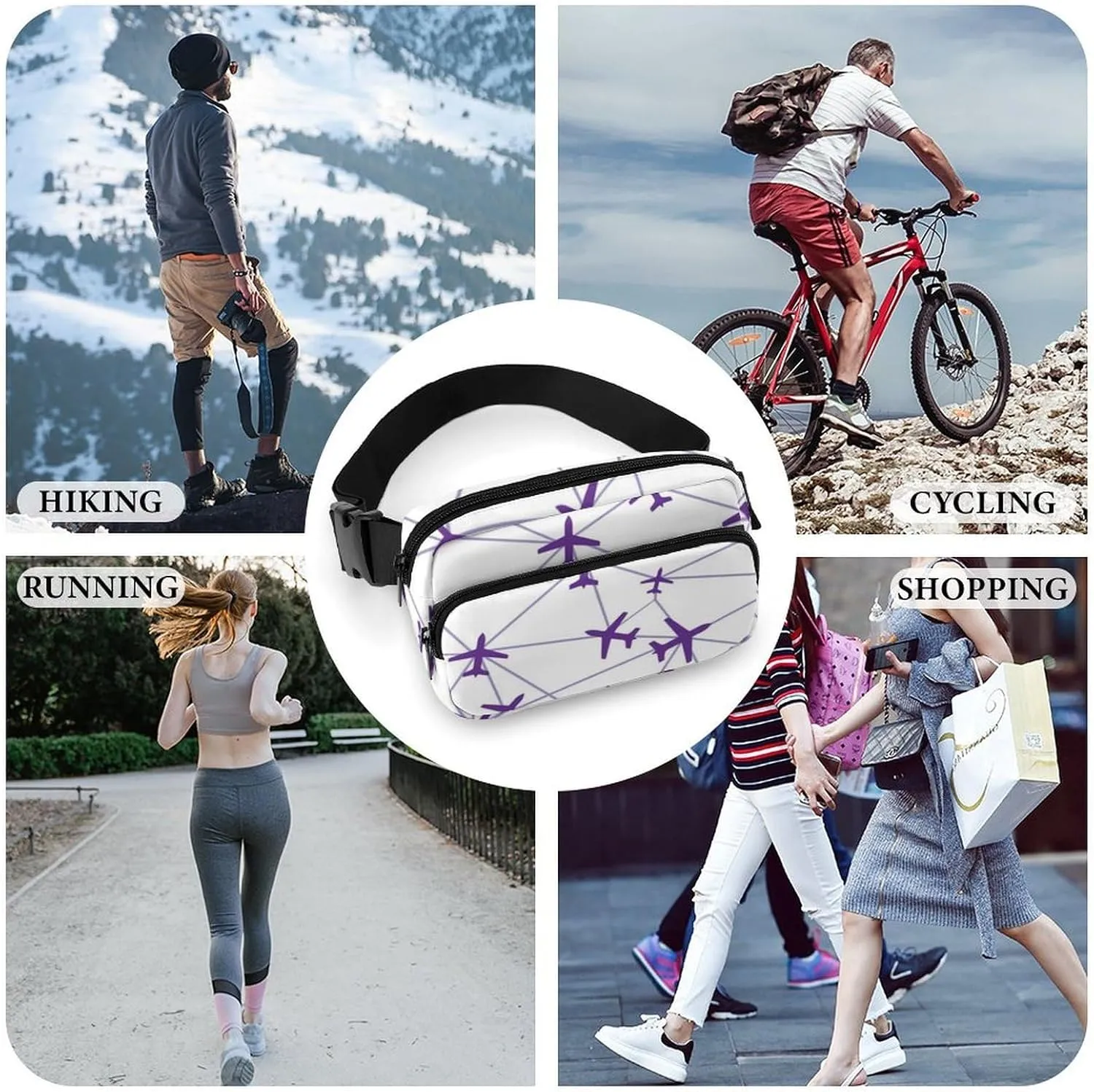 Mens Adjustable Crossbody Waist Bag Compact Fanny Pack Compatible with Aircraft Airplane String Purple for Workout/Travel