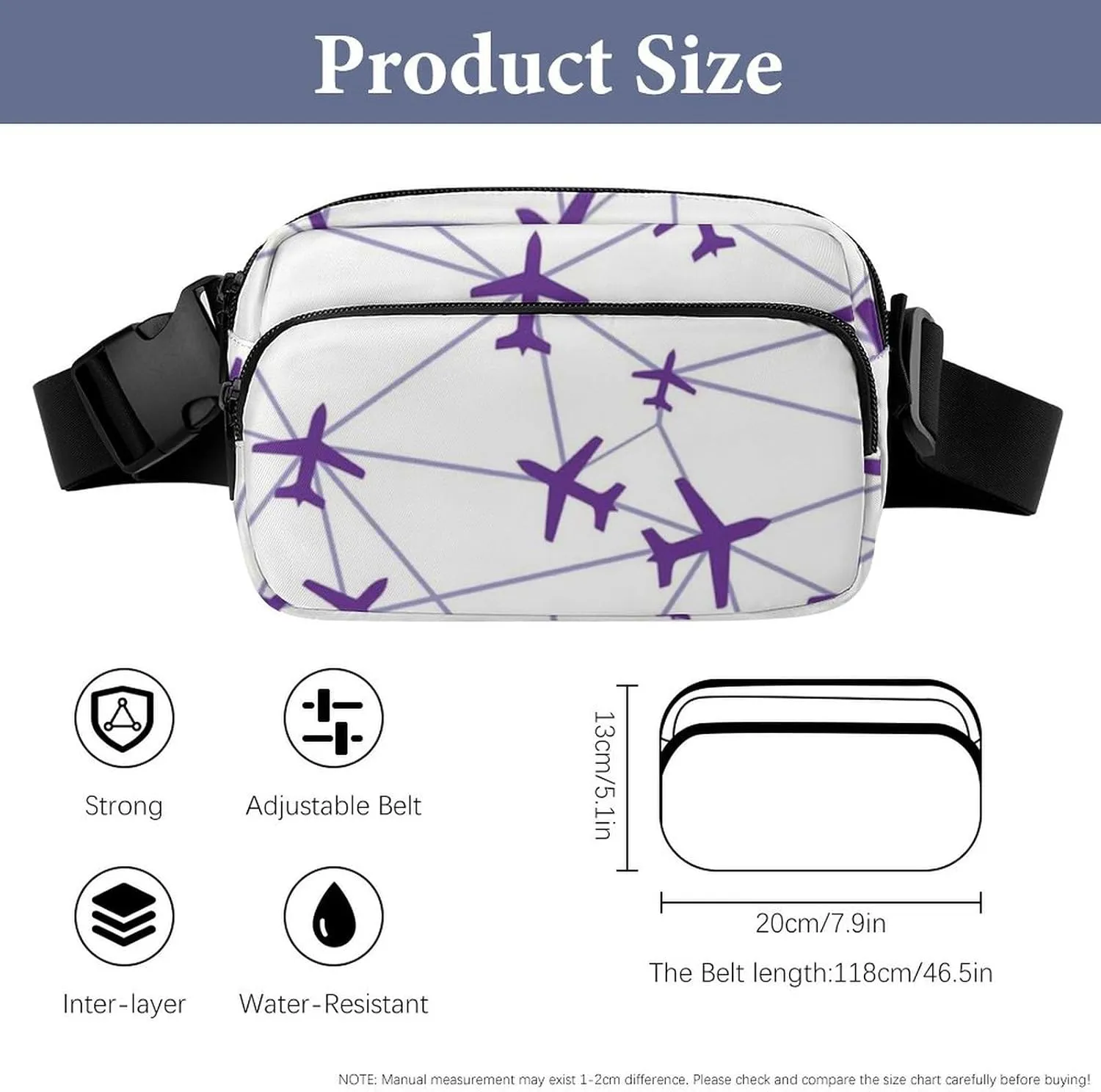 Mens Adjustable Crossbody Waist Bag Compact Fanny Pack Compatible with Aircraft Airplane String Purple for Workout/Travel