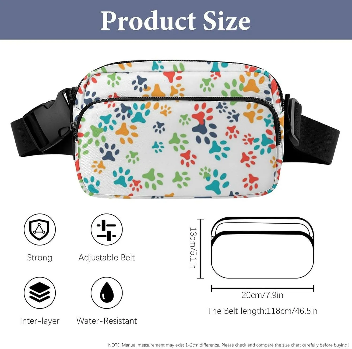 Mens Adjustable Crossbody Waist Bag Compact Fanny Pack Compatible with Cat Dog Footprints for Workout/Travel