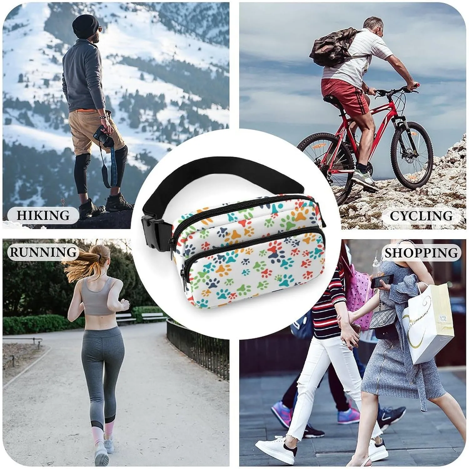 Mens Adjustable Crossbody Waist Bag Compact Fanny Pack Compatible with Cat Dog Footprints for Workout/Travel