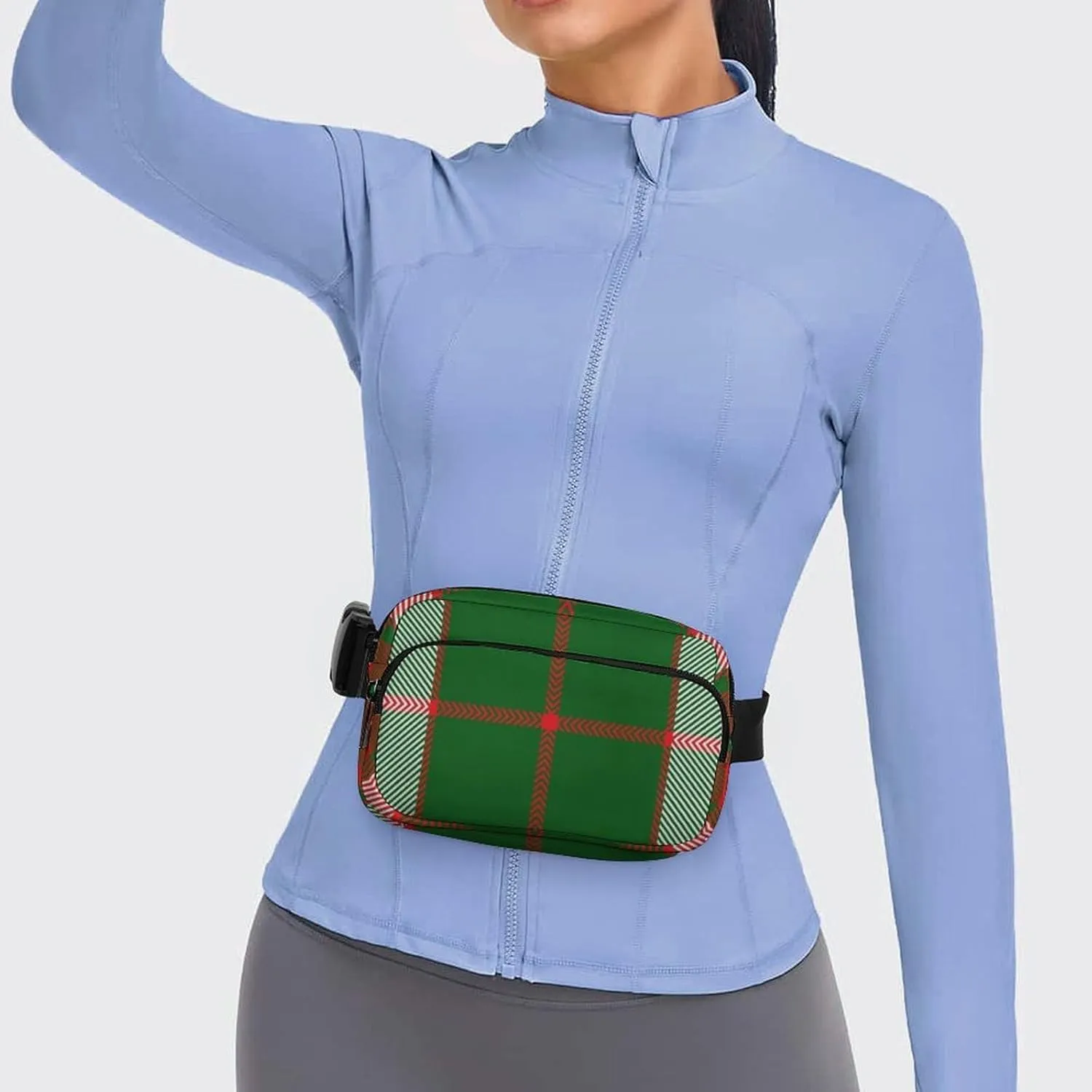 Mens Adjustable Crossbody Waist Bag Compact Fanny Pack Compatible with Christmas Plaid Red Green for Workout/Travel