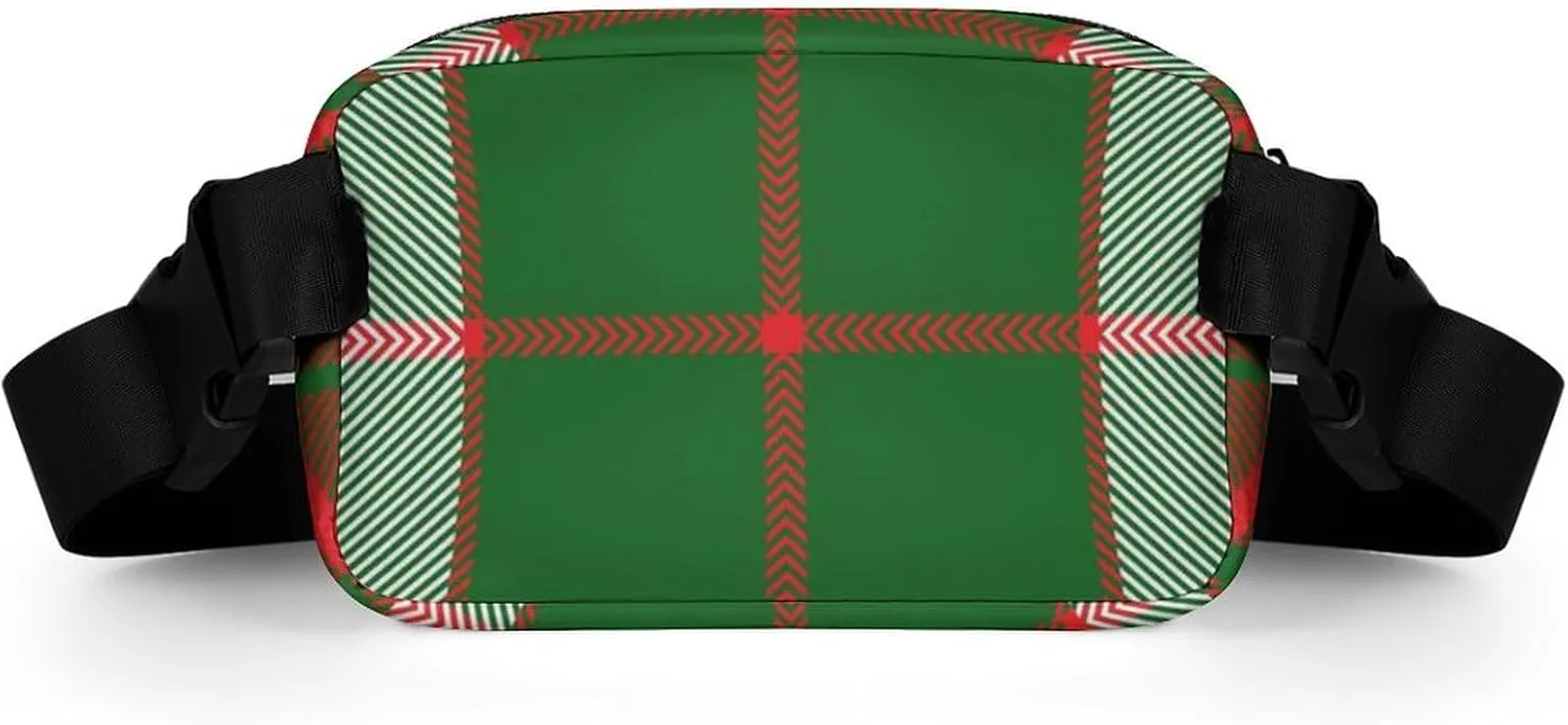 Mens Adjustable Crossbody Waist Bag Compact Fanny Pack Compatible with Christmas Plaid Red Green for Workout/Travel