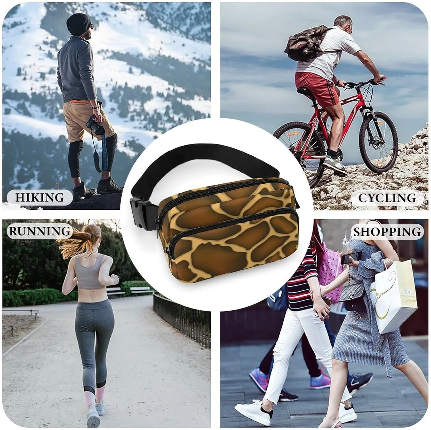Mens Adjustable Crossbody Waist Bag Compact Fanny Pack Compatible with Giraffe Skin Texture Brown for Workout/Travel