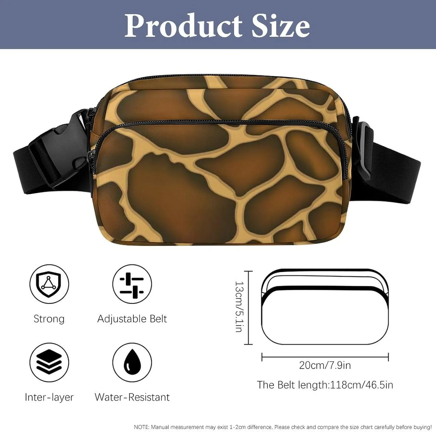 Mens Adjustable Crossbody Waist Bag Compact Fanny Pack Compatible with Giraffe Skin Texture Brown for Workout/Travel