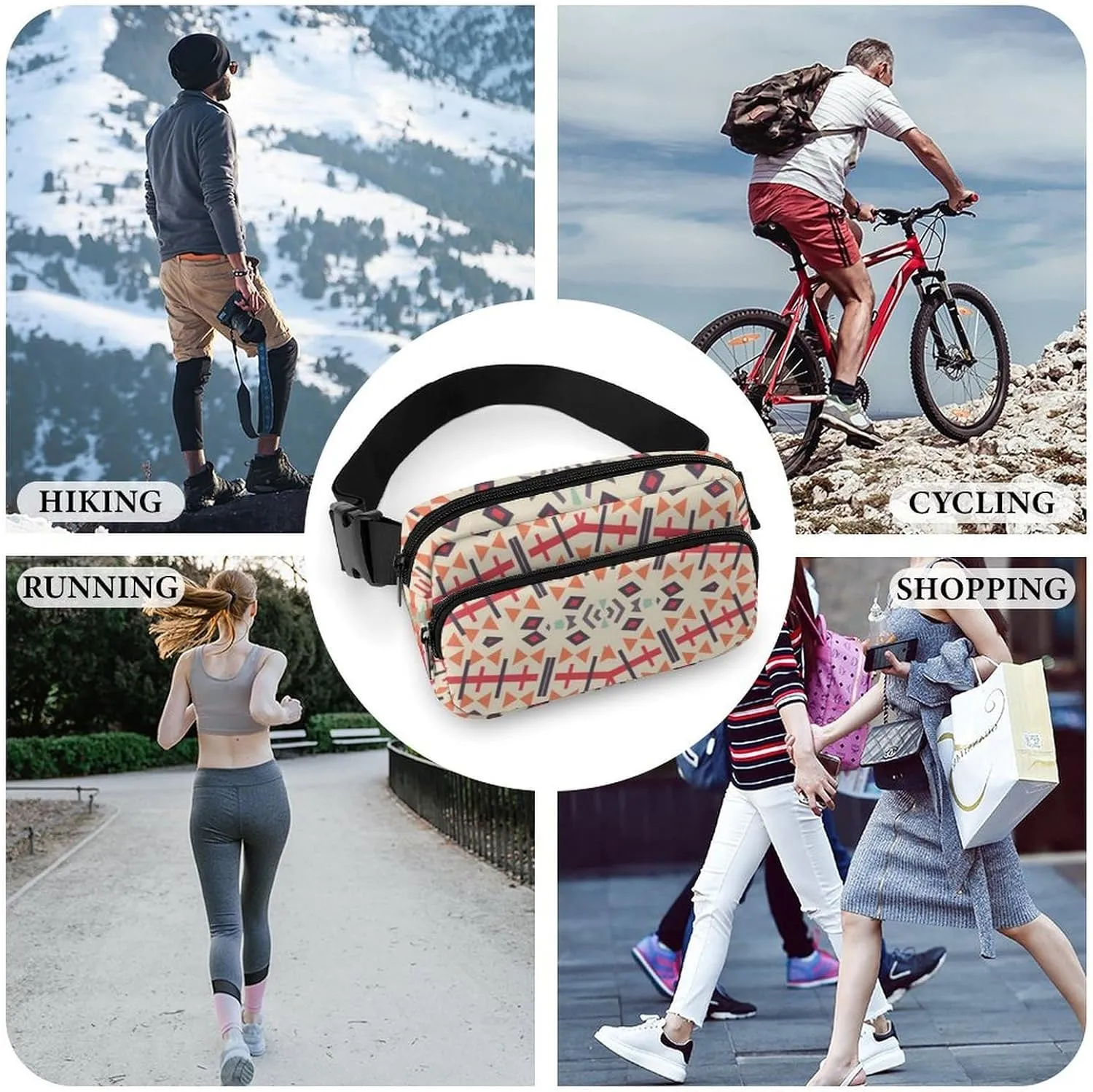 Mens Adjustable Crossbody Waist Bag Compact Fanny Pack Compatible with Southwestern Aztec Native American Ethnic for Workout/Travel