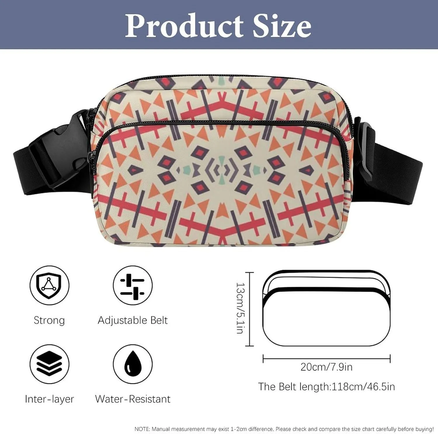 Mens Adjustable Crossbody Waist Bag Compact Fanny Pack Compatible with Southwestern Aztec Native American Ethnic for Workout/Travel