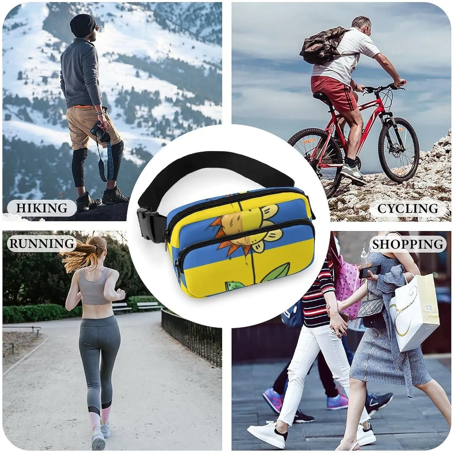 Mens Adjustable Crossbody Waist Bag Compact Fanny Pack Compatible with Ukraine Flag Sunflower for Workout/Travel