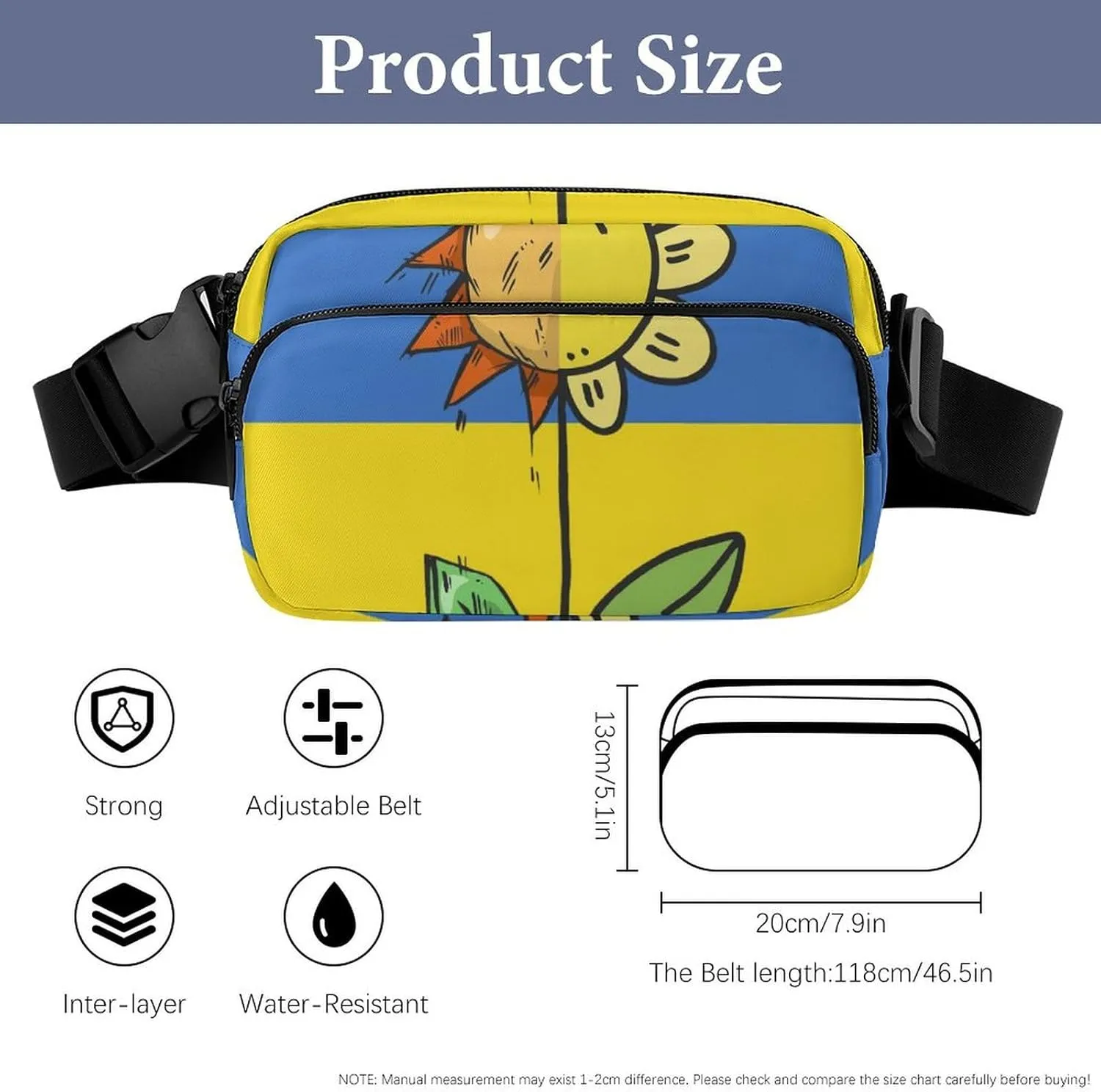 Mens Adjustable Crossbody Waist Bag Compact Fanny Pack Compatible with Ukraine Flag Sunflower for Workout/Travel