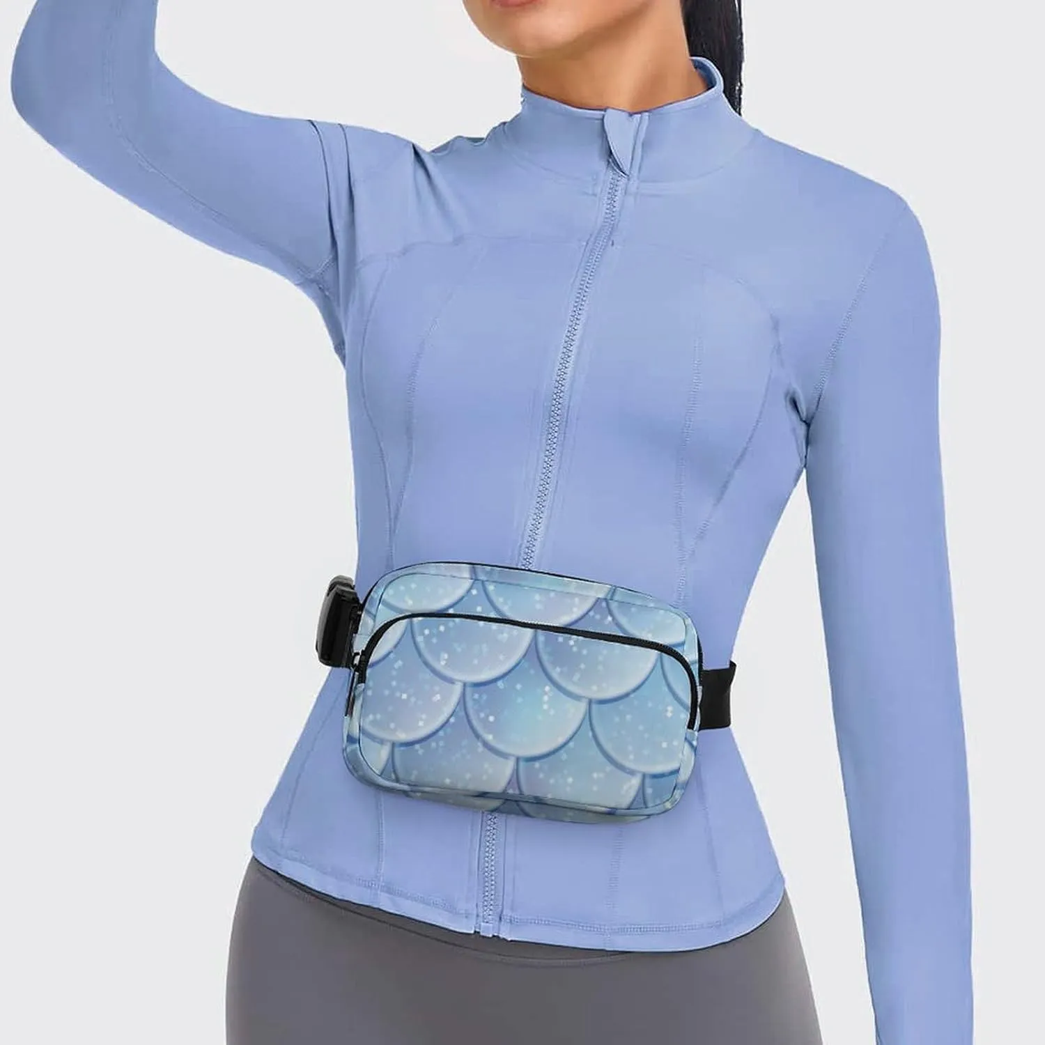 Mens Adjustable Crossbody Waist Bag Compact Fanny Pack Compatible with Watercolor Blue Mermaid Fish Scales for Workout/Travel