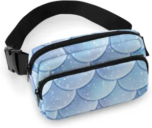 Mens Adjustable Crossbody Waist Bag Compact Fanny Pack Compatible with Watercolor Blue Mermaid Fish Scales for Workout/Travel