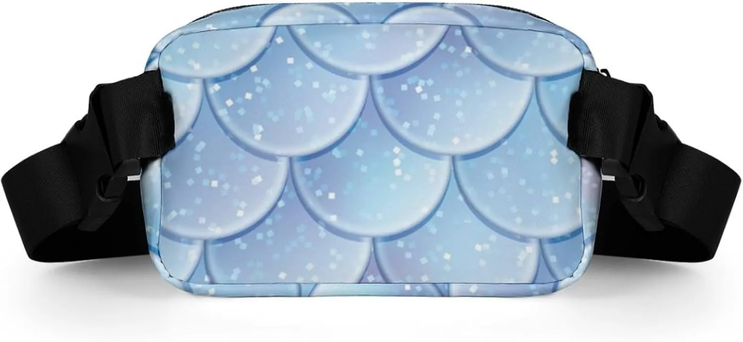 Mens Adjustable Crossbody Waist Bag Compact Fanny Pack Compatible with Watercolor Blue Mermaid Fish Scales for Workout/Travel
