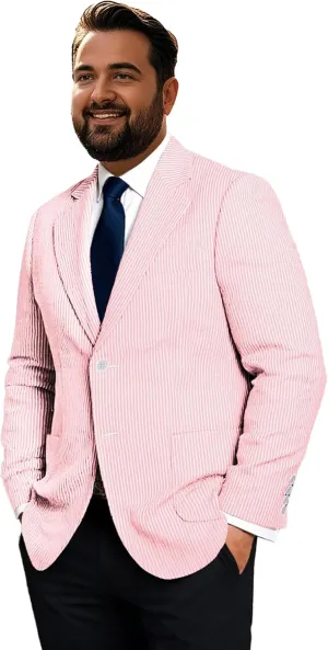 Men's Big & Tall Striped Seersucker Blazer Casual Lightweight Suit Jacket Summer Beach Wedding Daily Wear