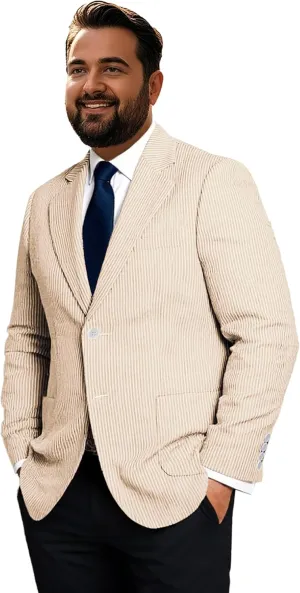Men's Big & Tall Striped Seersucker Blazer Casual Lightweight Suit Jacket Summer Beach Wedding Daily Wear