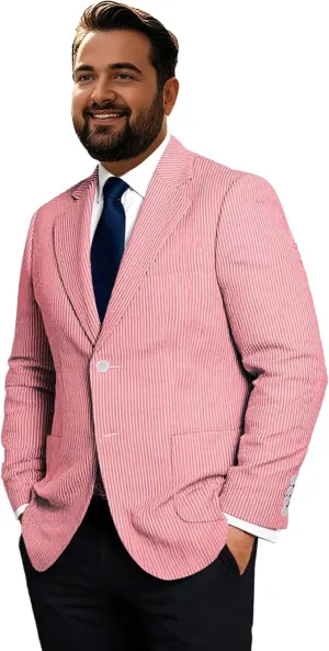 Men's Big & Tall Striped Seersucker Blazer Casual Lightweight Suit Jacket Summer Beach Wedding Daily Wear