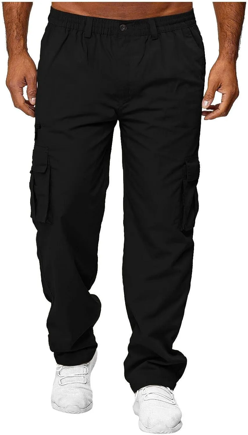 Mens Cargo Pants Baggy Stretch Big and Tall Sweatpants Pockets Loose Fit Hiking Pants Outdoor Plus Size Pants Match
