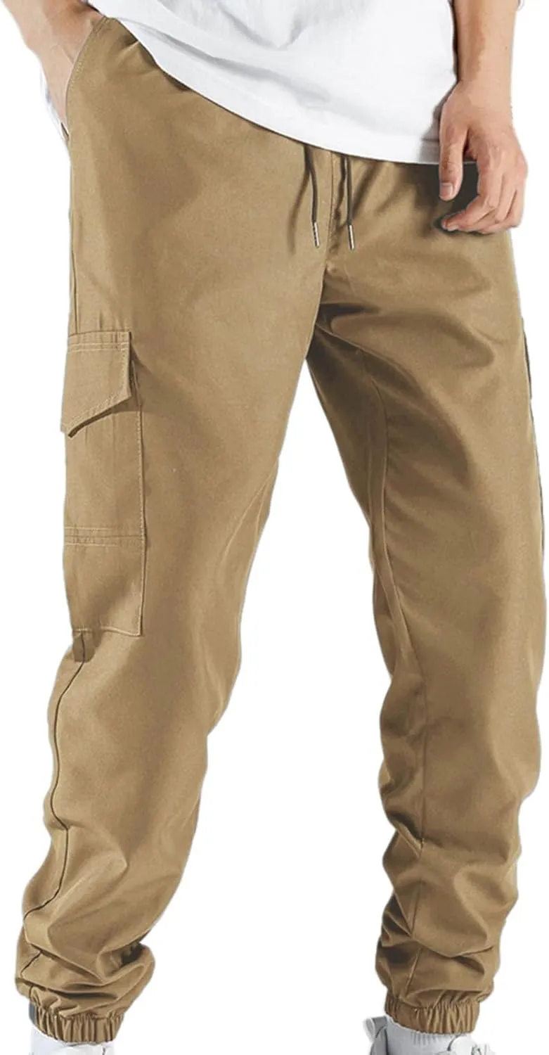 Men's Cargo Pants Casual Hiking Pants Joggers Sweatpants Streetwear Lightweight Drawstring Elastic Waist Pants with Pockets