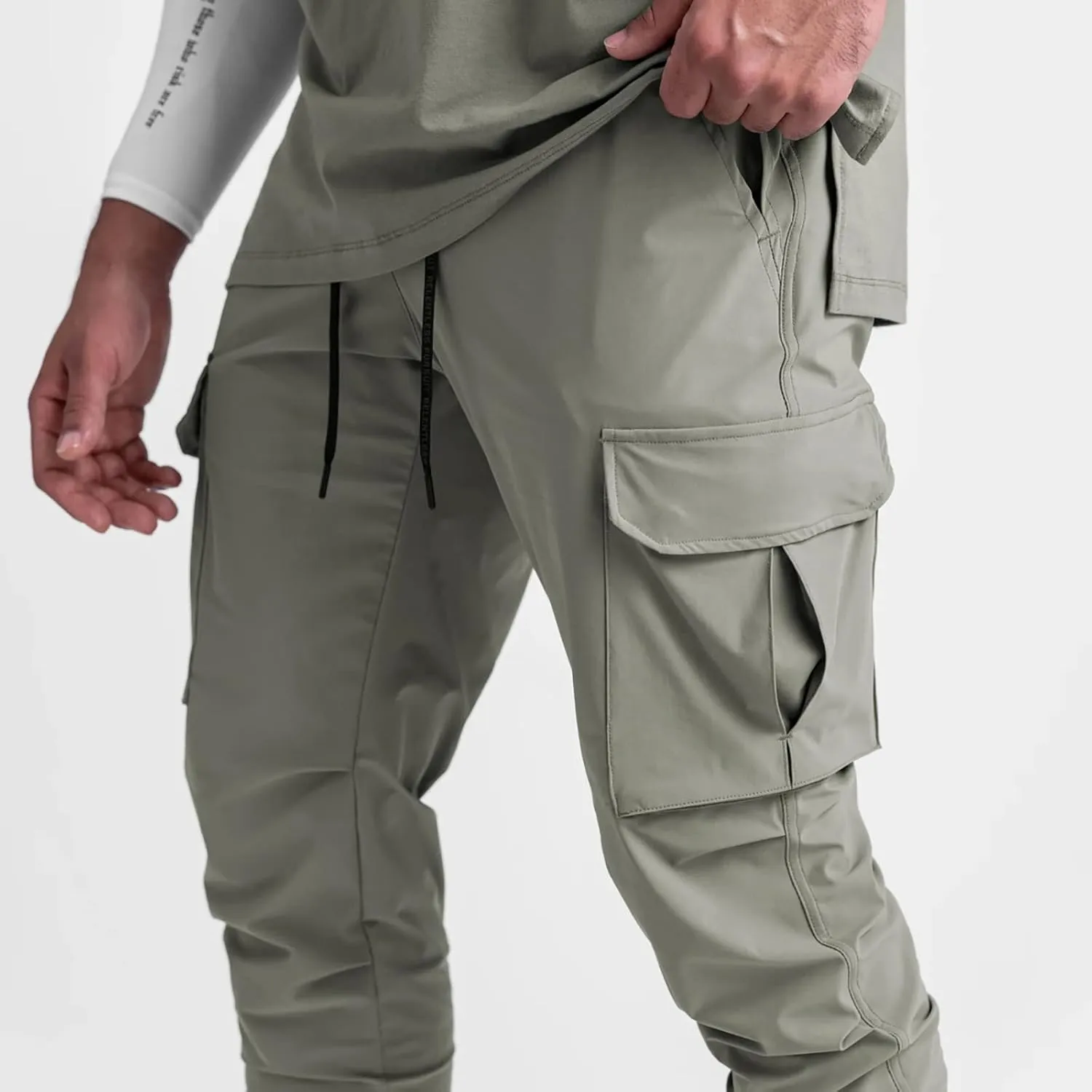 Men's Cargo Pants Drawstring Skinny Stretch Waist Cycling Climbing Sweatpants Fashion Beam Feet Slacks Tapered