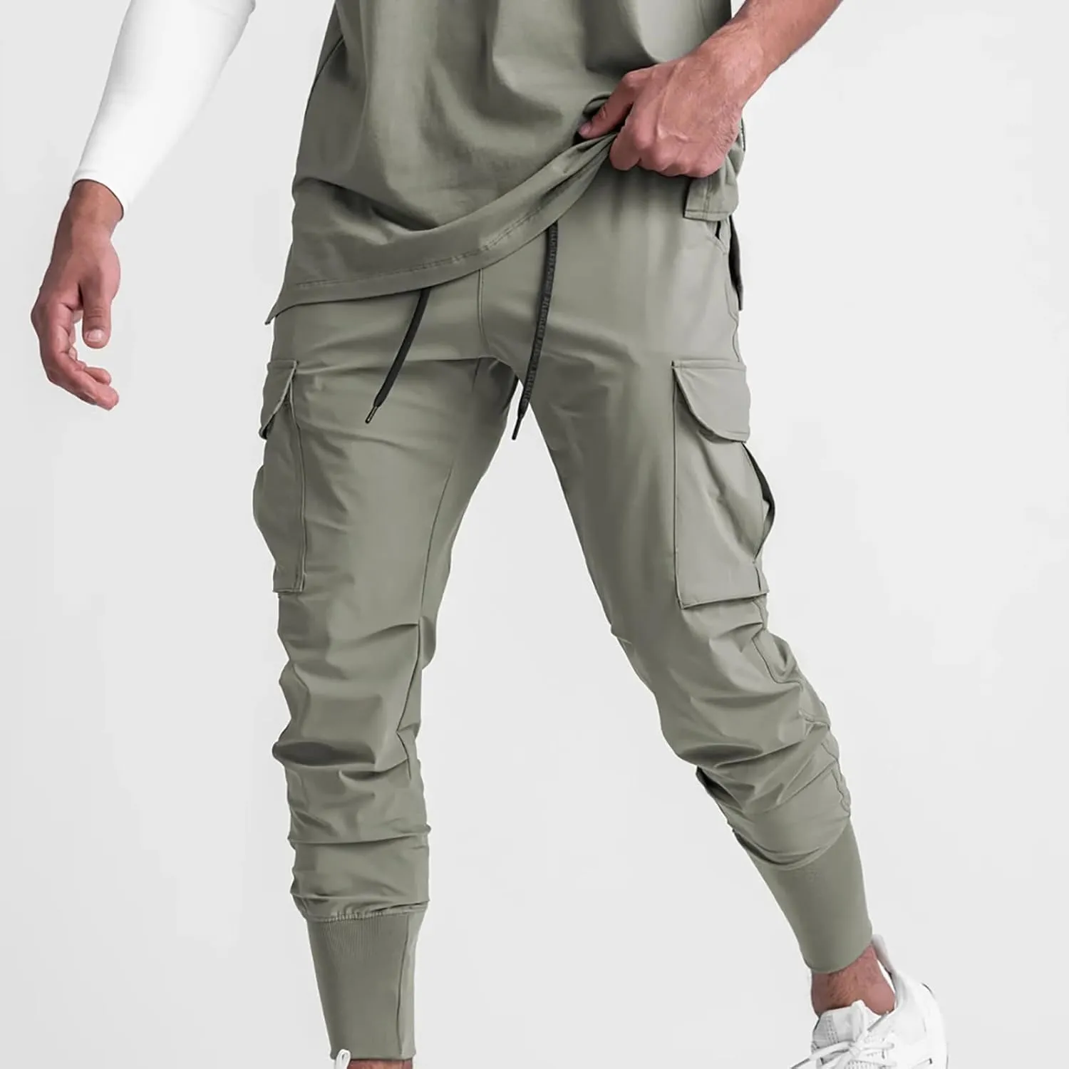 Men's Cargo Pants Drawstring Skinny Stretch Waist Cycling Climbing Sweatpants Fashion Beam Feet Slacks Tapered
