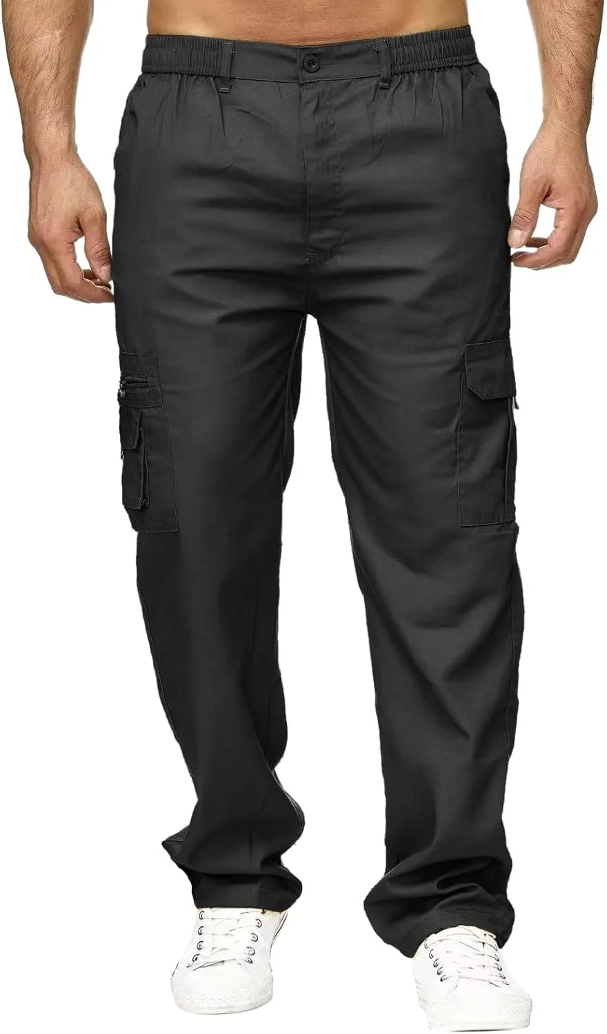 Men's Cargo Pants with Mutil Pockets Open Bottom Big and Tall Sweatpants Lightweight Elastic Waiset Casual Athletic Joggers