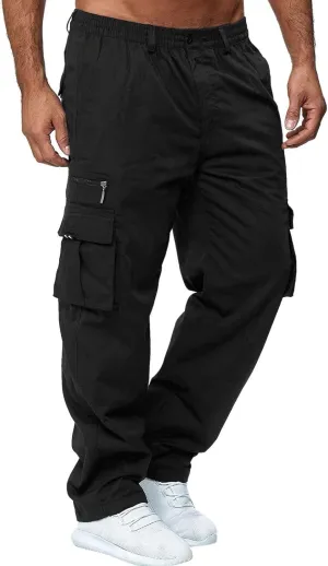 Men's Cargo Sweatpants Lightweight Drawstring Casual Joggers Loose Open Bottom Athletic Pants for Men with Pockets