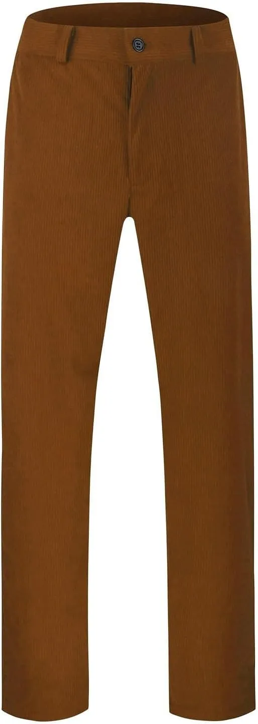 Men's Casual Corduroy Pants Loose Fit Stretch Waist Straight Leg Trousers Lightweight Button Up Plus Size Lounge Pants
