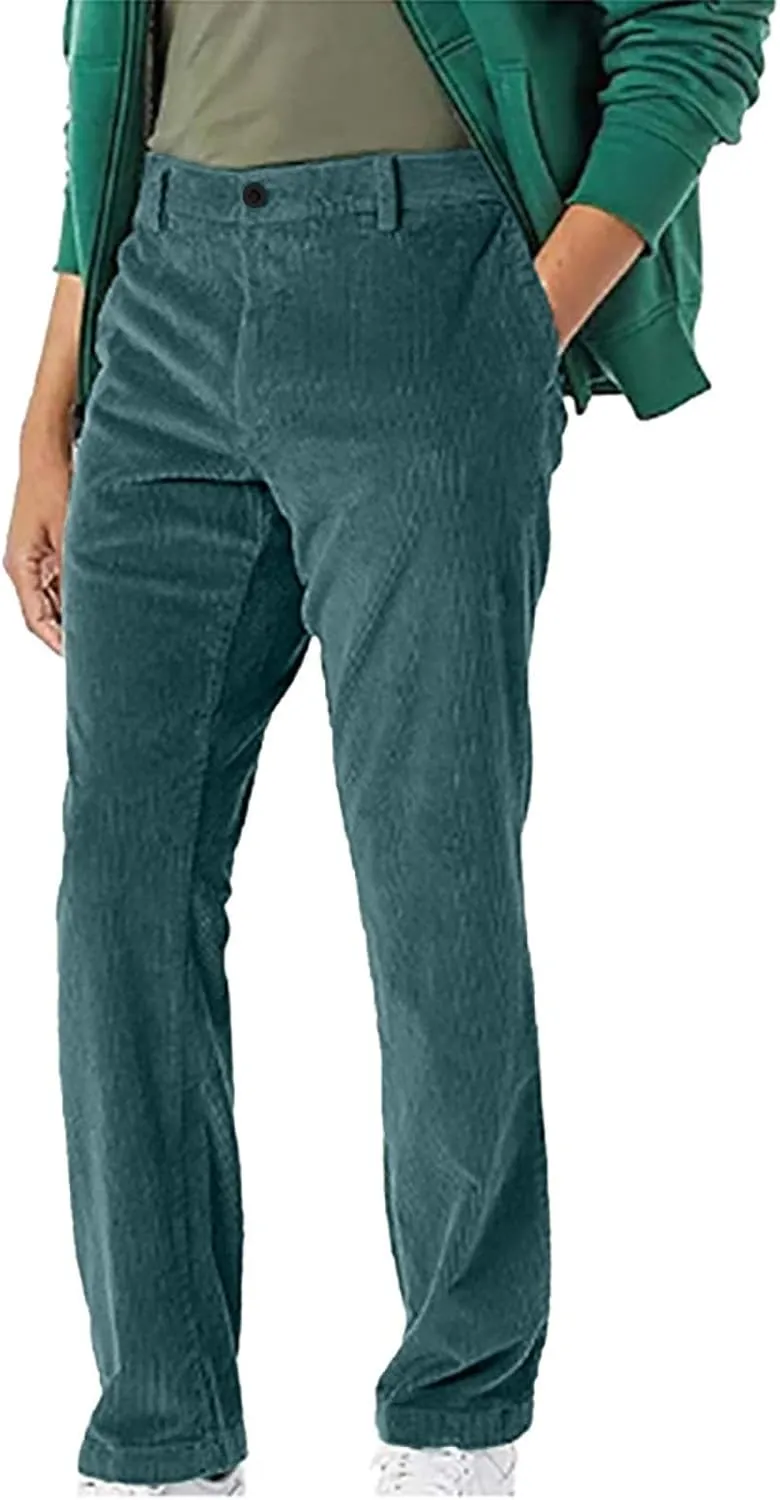 Men's Casual Corduroy Pants Loose Fit Stretch Waist Straight Leg Trousers Lightweight Button Up Plus Size Lounge Pants