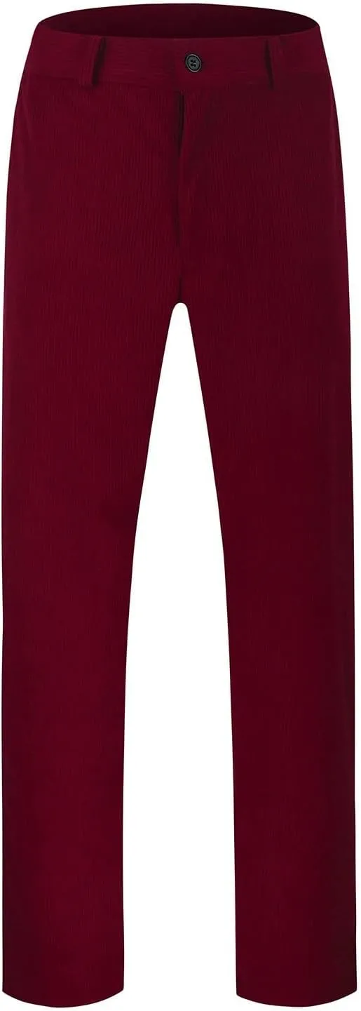 Men's Casual Corduroy Pants Loose Fit Stretch Waist Straight Leg Trousers Lightweight Button Up Plus Size Lounge Pants