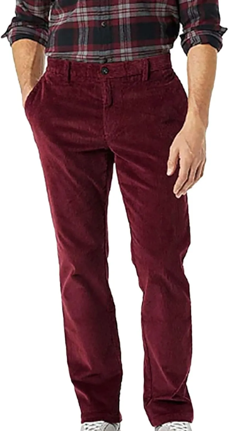 Men's Casual Corduroy Pants Loose Fit Stretch Waist Straight Leg Trousers Lightweight Button Up Plus Size Lounge Pants