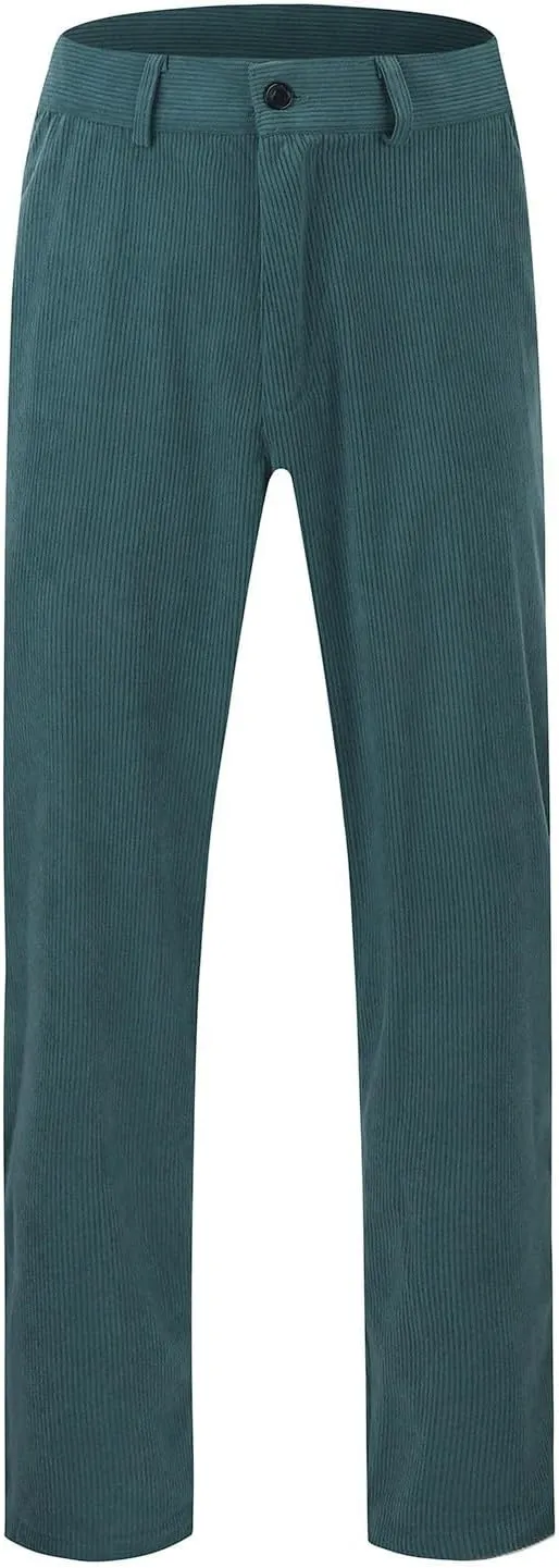 Men's Casual Corduroy Pants Loose Fit Stretch Waist Straight Leg Trousers Lightweight Button Up Plus Size Lounge Pants