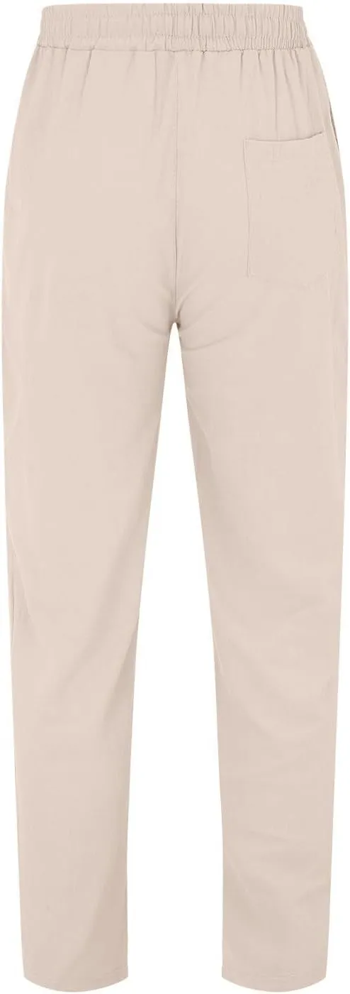 Mens Casual Cotton Linen Pants, Loose Fit Elastic Drawstring Waist Straight-Legs Summer Yoga Beach Long Pants