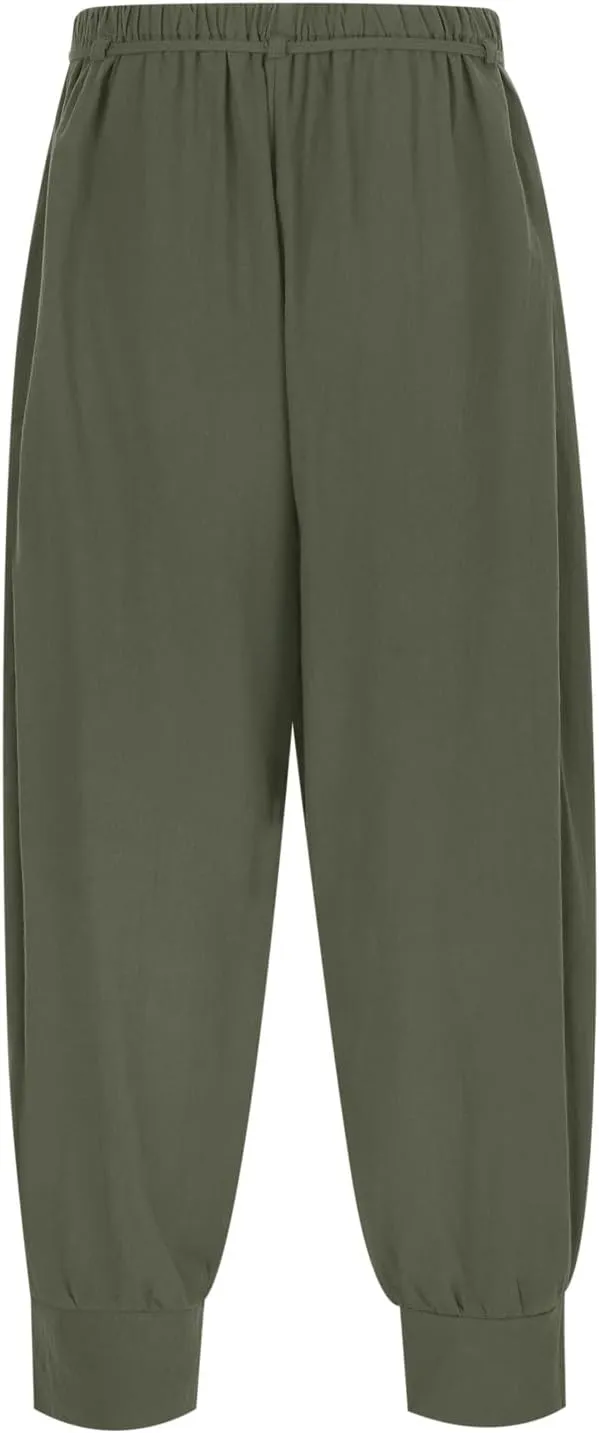 Mens Casual Pants Elastic Waist Drawstring Retro Medieval Tapered Pants Lightweight Slim Fit Summer Beach Yoga Trousers