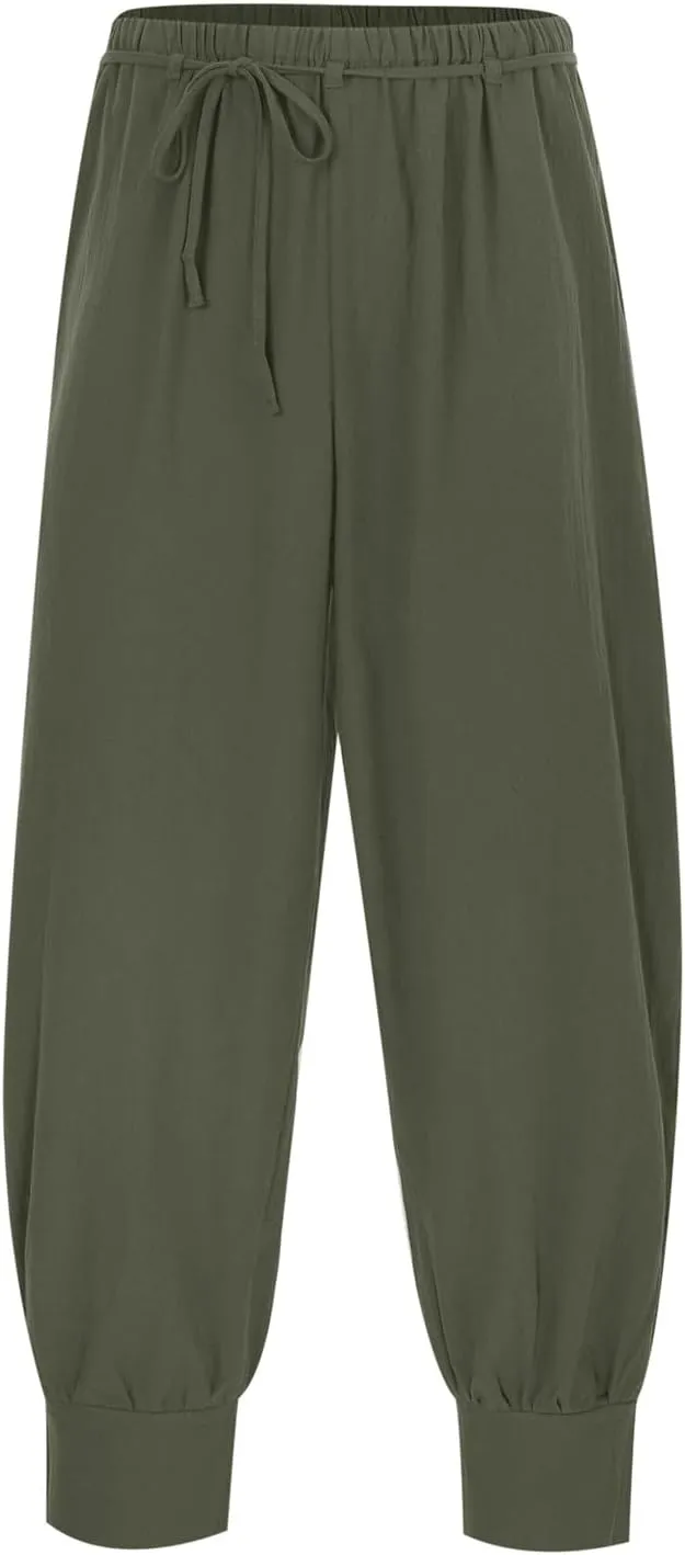 Mens Casual Pants Elastic Waist Drawstring Retro Medieval Tapered Pants Lightweight Slim Fit Summer Beach Yoga Trousers