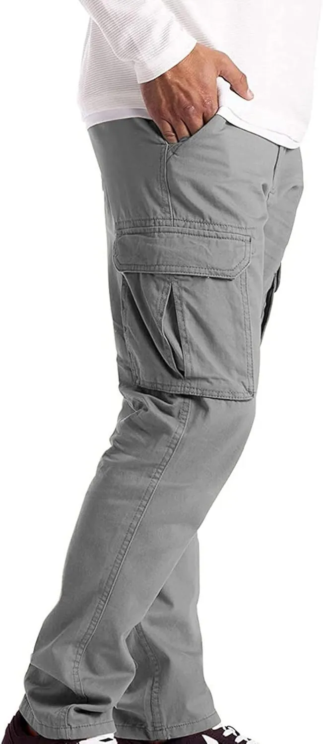 Men's Causal Cotton Cargo Pants,Loose-Fit Comfy Classic Lightweight Daily Wear with Multi-Pocket Athletic Joggers