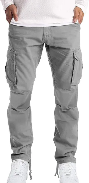 Men's Causal Cotton Cargo Pants,Loose-Fit Comfy Classic Lightweight Daily Wear with Multi-Pocket Athletic Joggers
