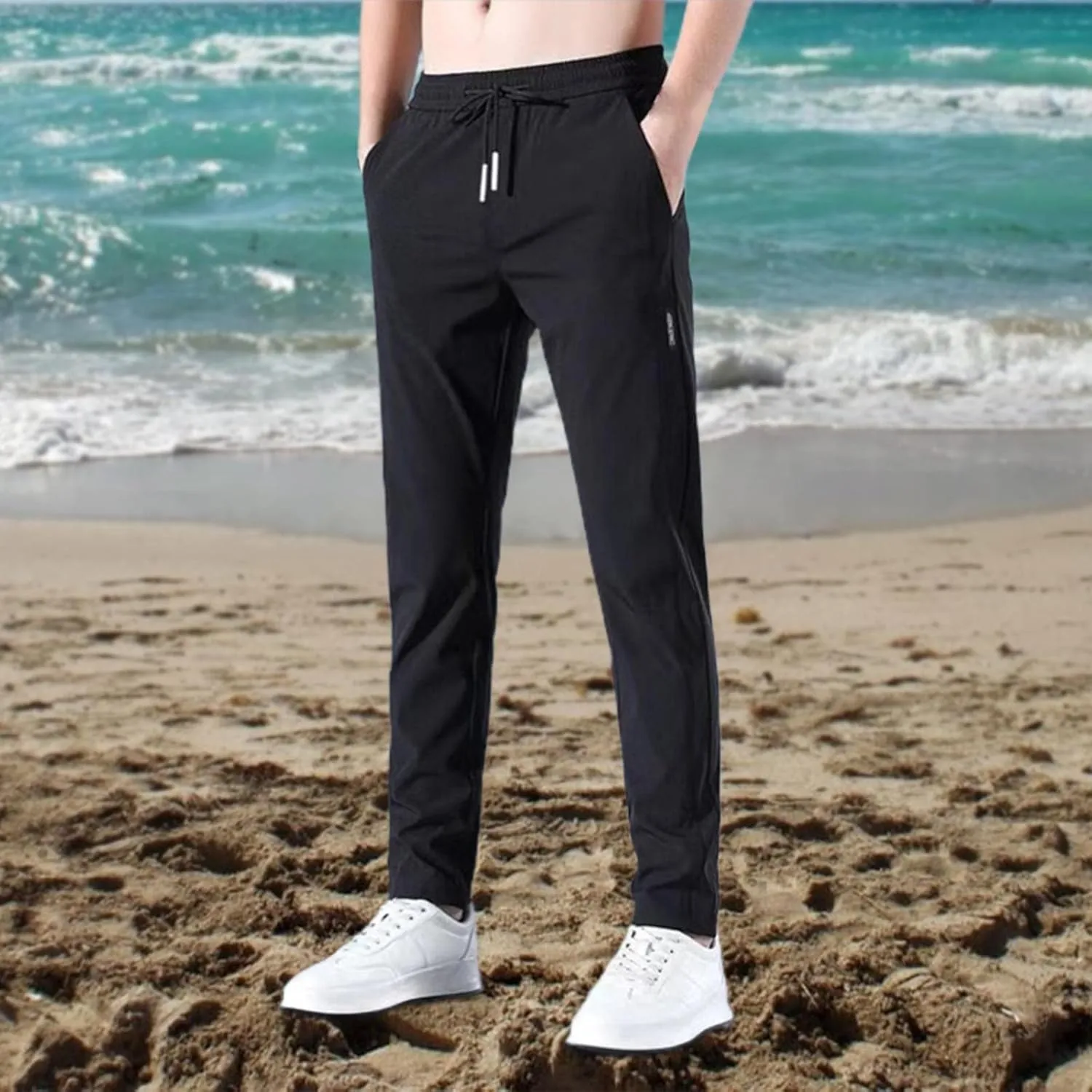 Mens Causal Pants Slim Fit Elastic Waist Drawstring Trousers Lightweight Quick Dry Atheltic Chino Pants Running Hiking Pants