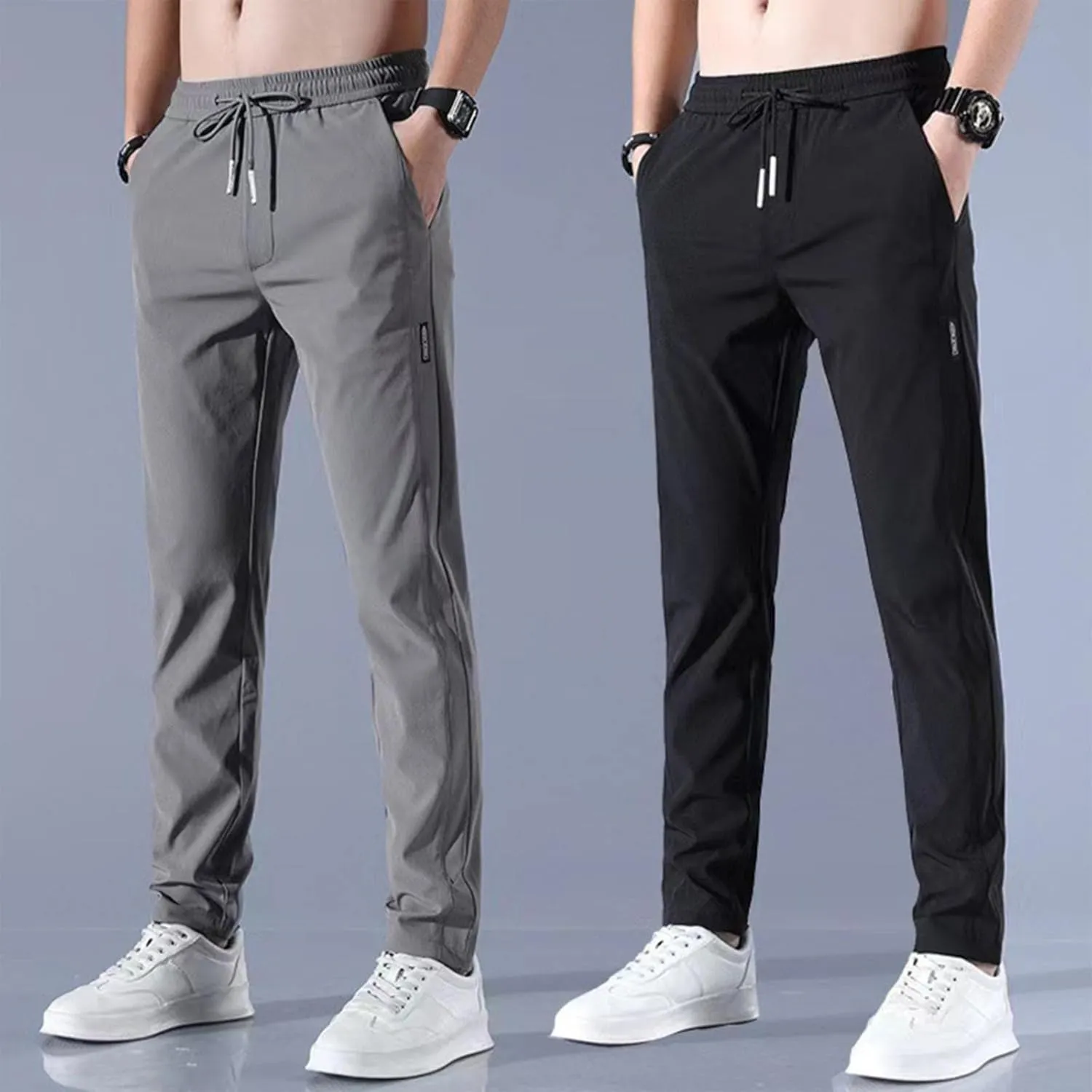 Mens Causal Pants Slim Fit Elastic Waist Drawstring Trousers Lightweight Quick Dry Atheltic Chino Pants Running Hiking Pants