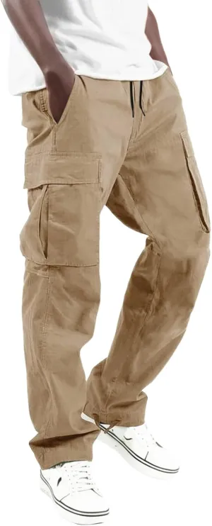 Men's Causal Wide Leg Cargo Pants Athletic Pants Loose-Fit Classic Lightweight Comfy Daily Wear with Multi-Pocket