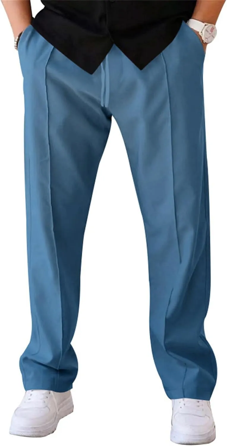 Men's Classic Chino Pants Bottom Sweatpants Cotton Linen Yoga Pants Solid Color Casual Trousers with Pockets