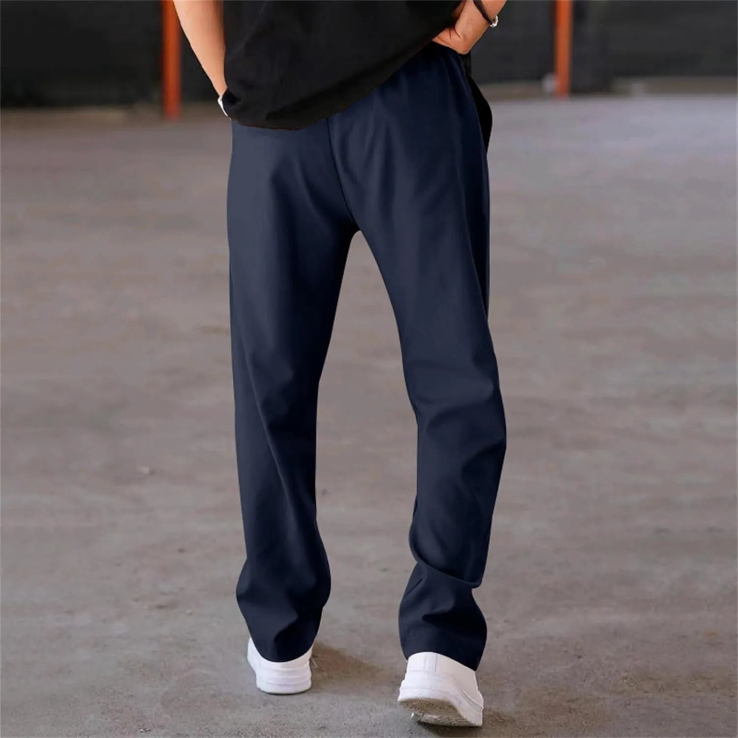Men's Classic Chino Pants Bottom Sweatpants Cotton Linen Yoga Pants Solid Color Casual Trousers with Pockets