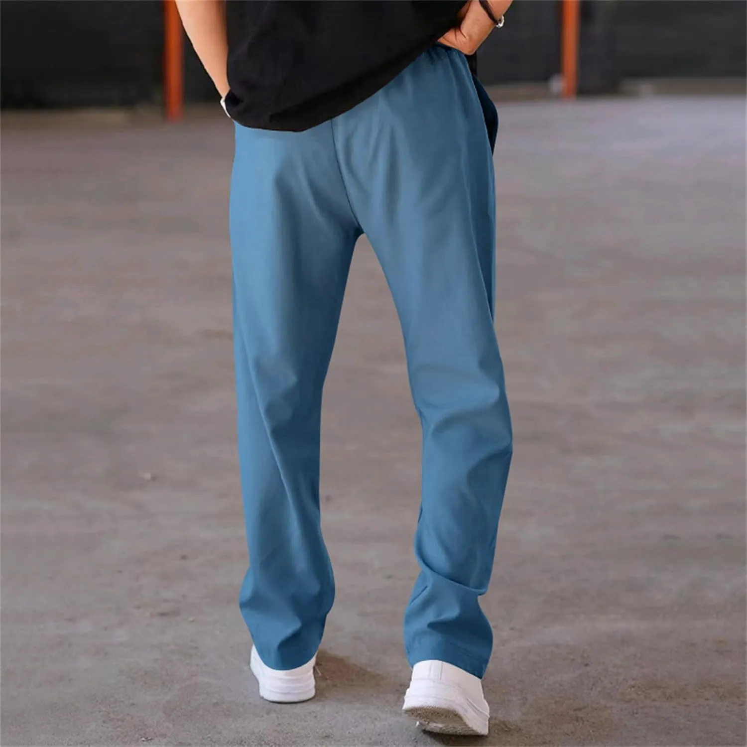 Men's Classic Chino Pants Bottom Sweatpants Cotton Linen Yoga Pants Solid Color Casual Trousers with Pockets