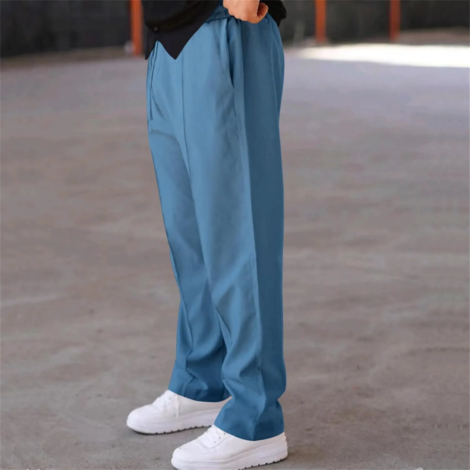 Men's Classic Chino Pants Bottom Sweatpants Cotton Linen Yoga Pants Solid Color Casual Trousers with Pockets
