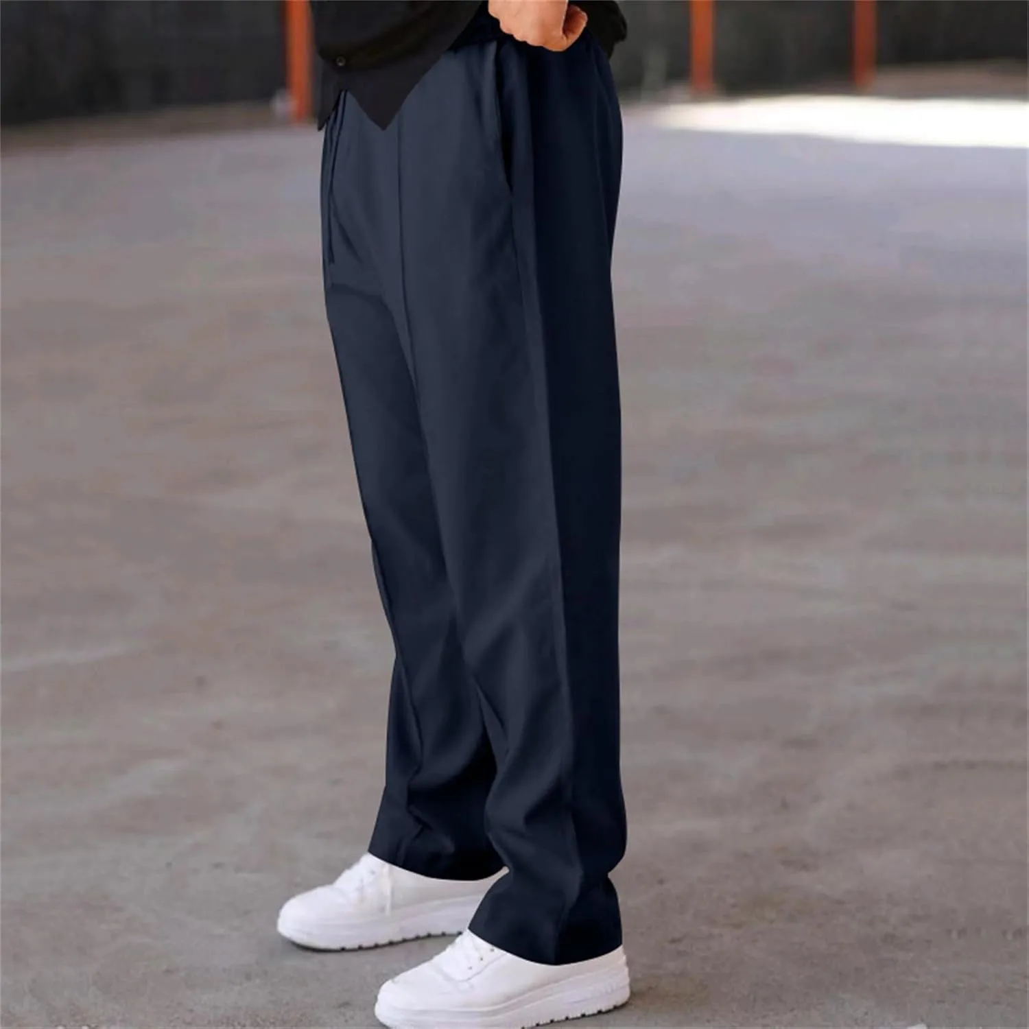 Men's Classic Chino Pants Bottom Sweatpants Cotton Linen Yoga Pants Solid Color Casual Trousers with Pockets
